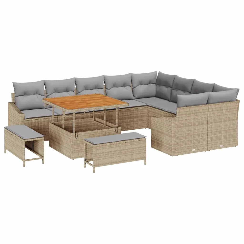 Set Divano da Giardino con cuscino 12 pcs Beige polyrattan