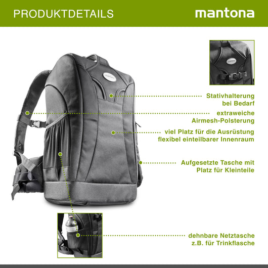 Mantona Zaino fotografico da trekking per fotocamera DSLR Borsa fotografica con supporto per treppiede, copertura antipioggia, interno personalizzabile
