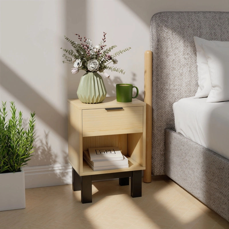 Comodino salvaspazio con cassetto e vano aperto, per camera da letto e soggiorno, in legno, rovere 35 × 26 × 50 cm