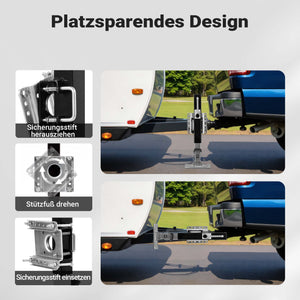 Piede stabilizzatore per rimorchi roulotte, max 900 kg, regolabile in altezza con manovella, con pedale e perno di sicurezza