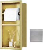 Incorporata toilette in alluminio, toilette in alluminio con doppia superficie, spazio di stoccaggio, installazione a parete, doppia finitura, 34 x 18 cm, finitura dorata.