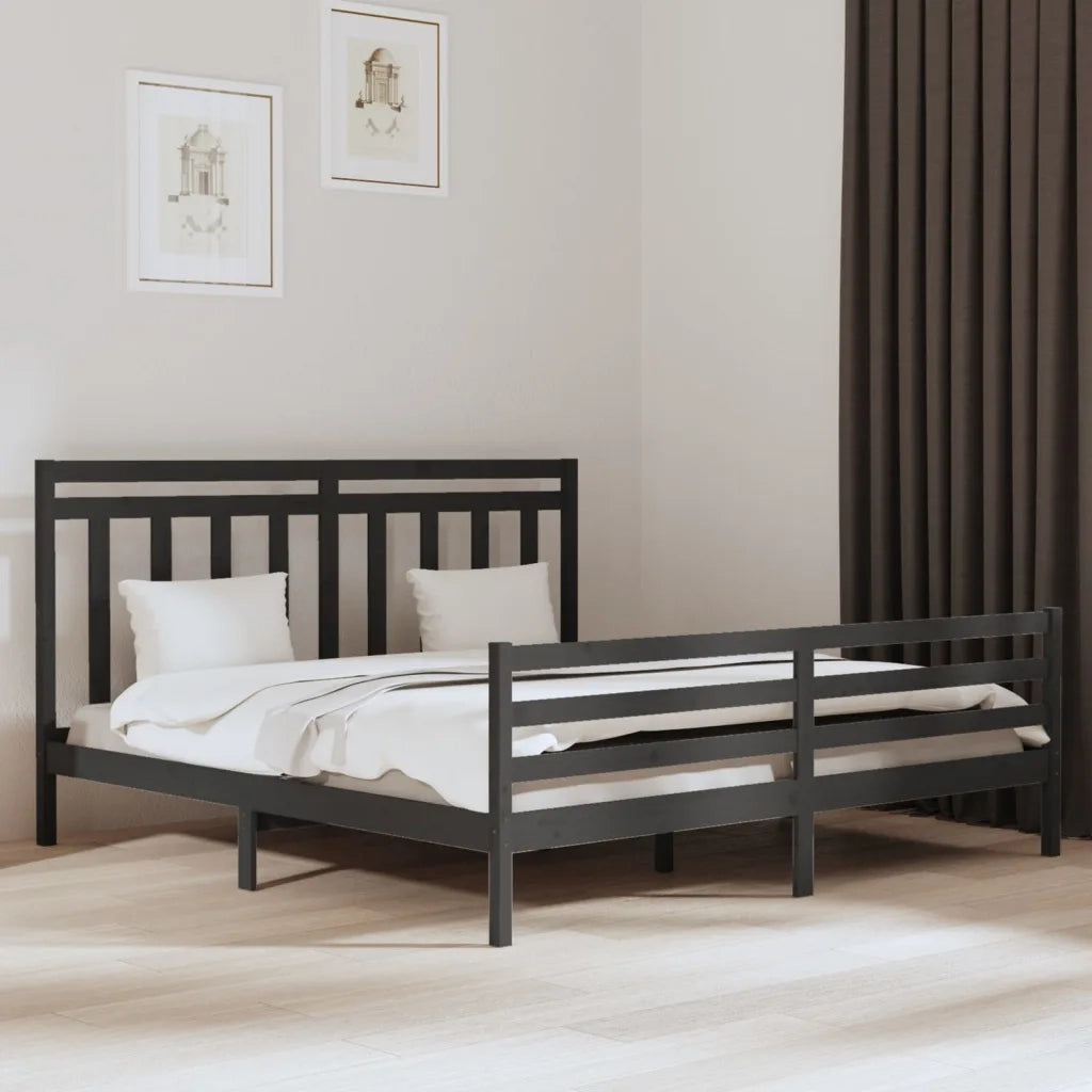 Letto matrimoniale | Letto per adulti | Giroletto Grigio in Legno Massello 200x200 cm