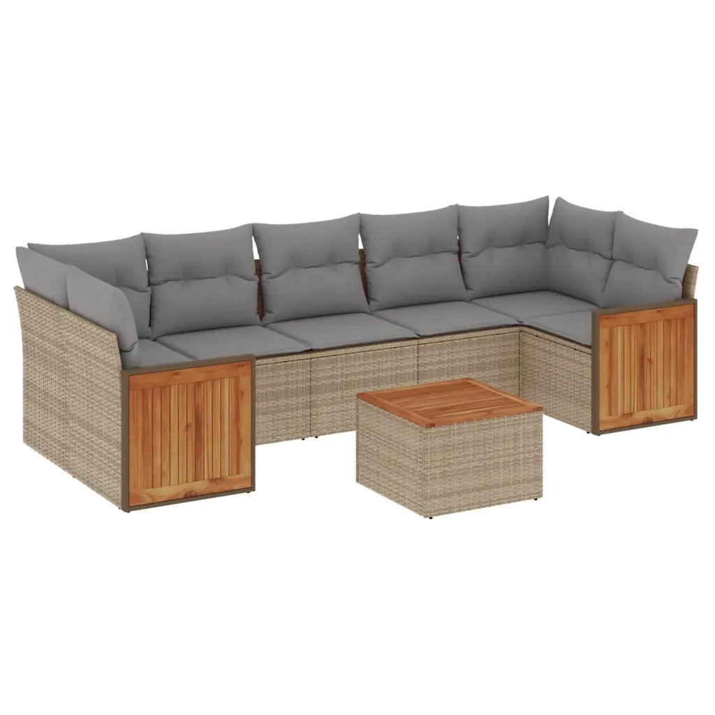 Set Divano da Giardino 8 pz con Cuscini Beige in Polyrattan 3259896