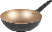 Piatto wok da 28 cm - piatto con trattamento antiscivolo, compatibile con lavastoviglie piastra inductiva, padella, accessori da cucina in alluminio fuso, oro