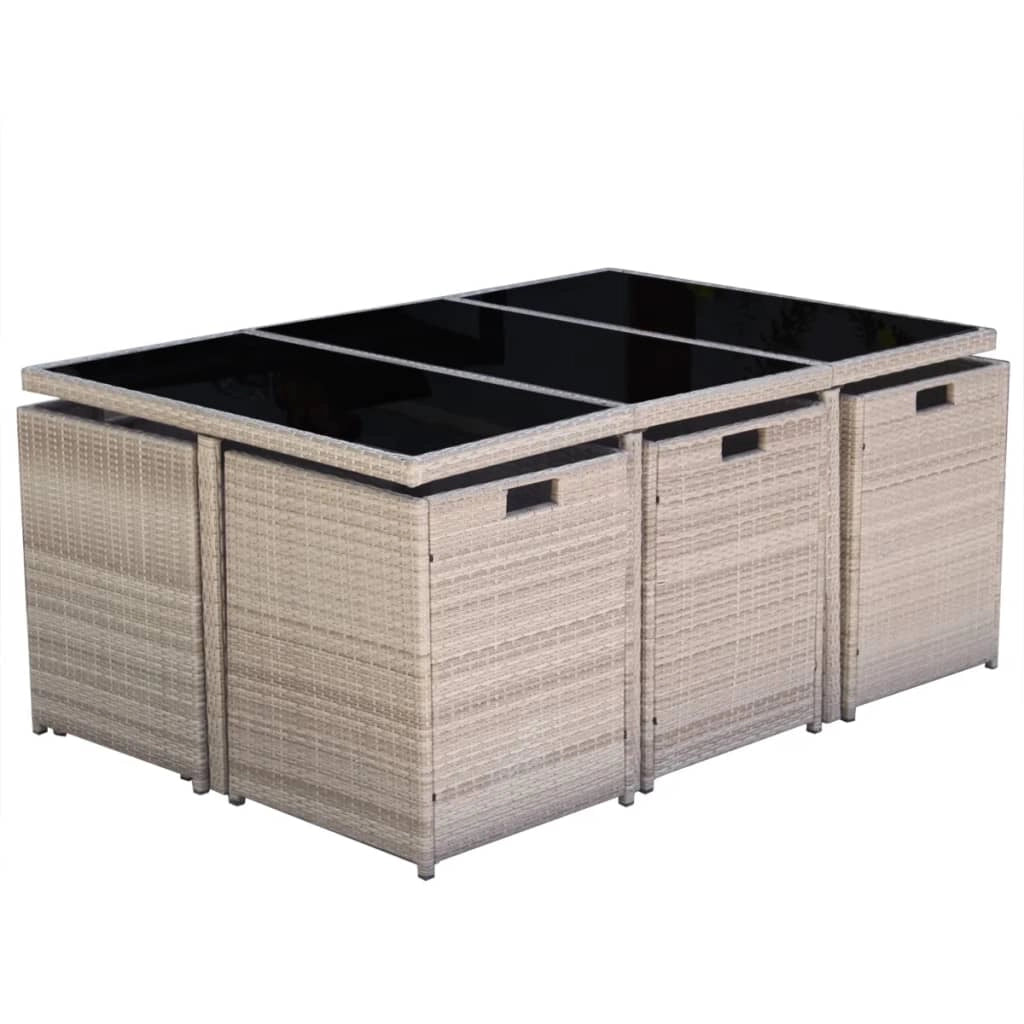 Set di mobili da giardino mobili da esterno set di mobili impilabili con cuscini 11 pezzi rattan beige 02_0018332