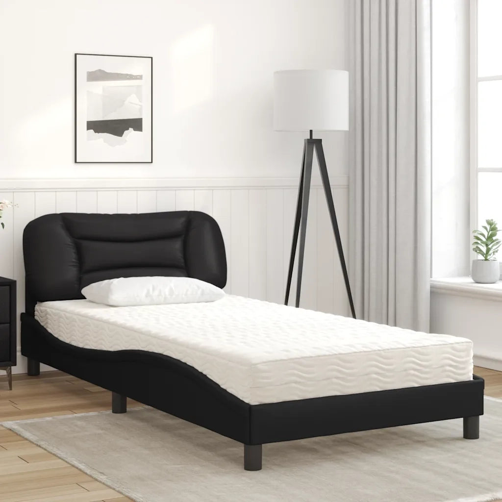 Letto con Materasso Hvar Nero 100x200 cm in Similpelle