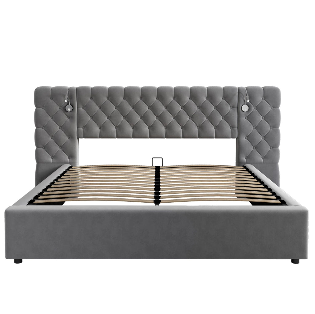 Letto matrimoniale contenitore 160x200 cm in velluto grigio