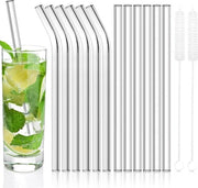 Set di stecchi di vetro riciclabili 12 pezzi - stecchi di vetro retti e curvi con pennelli per la pulizia - resistente alla lavastoviglie - 21,5 cm - per bicchieri per cocktail gin Stecchi di vetro
