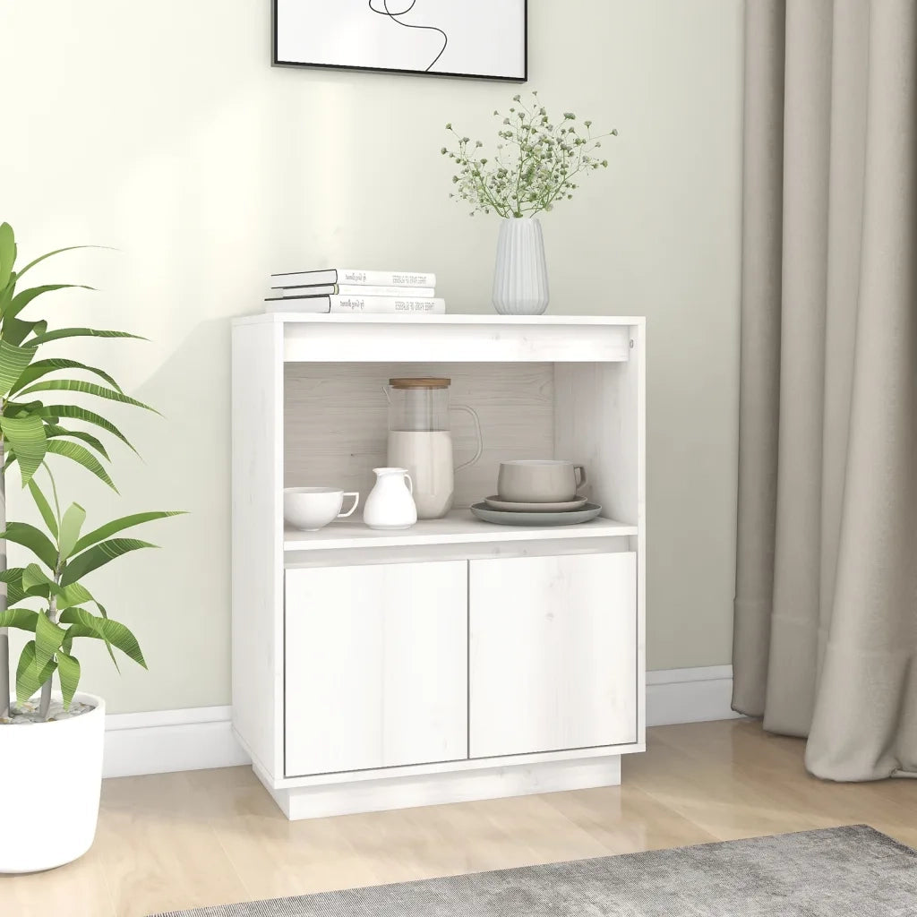 Credenza Bianca 60x34x75 cm in Legno Massello di Pino 813521