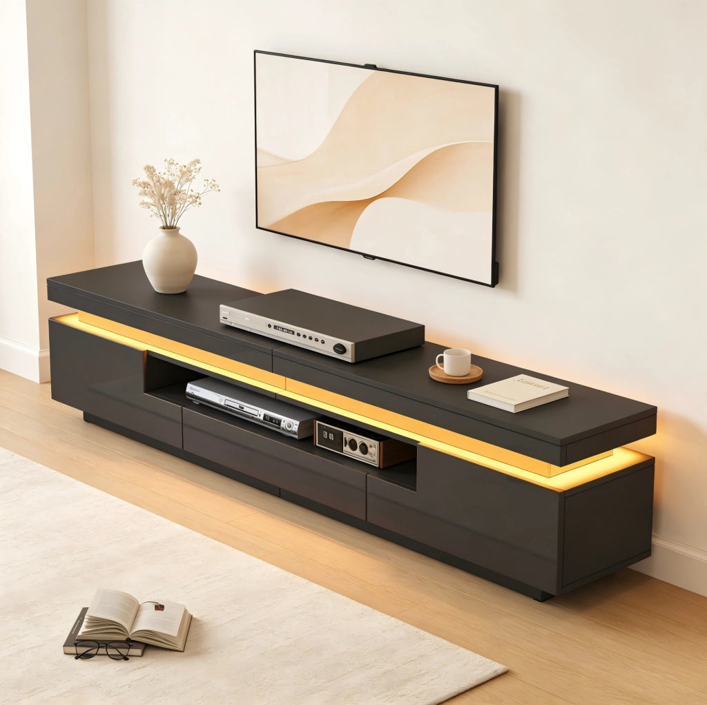 Mobile per televisore con LED, 2 vani laterali e 1 cassetto