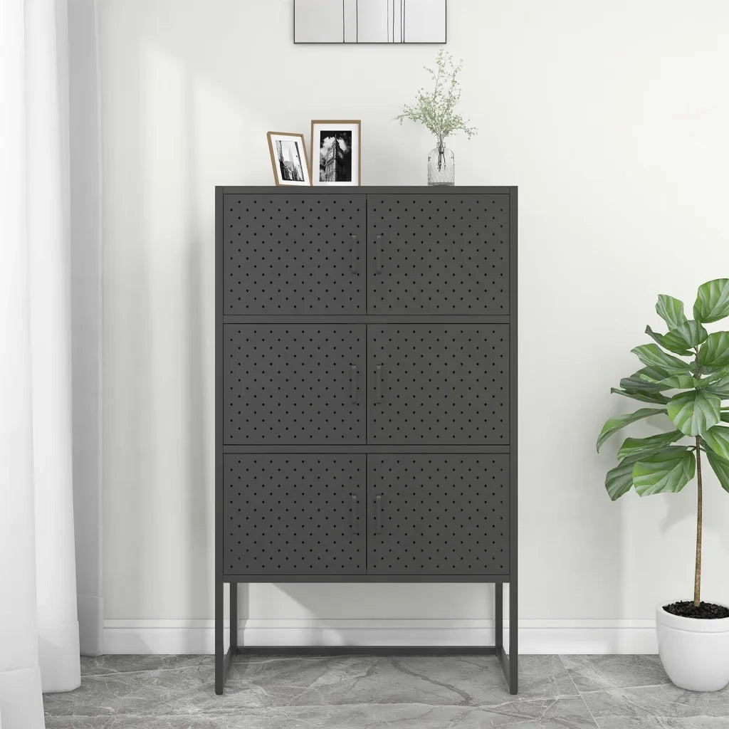 Credenza Alta Antracite 80x35x135 cm in Acciaio 335879