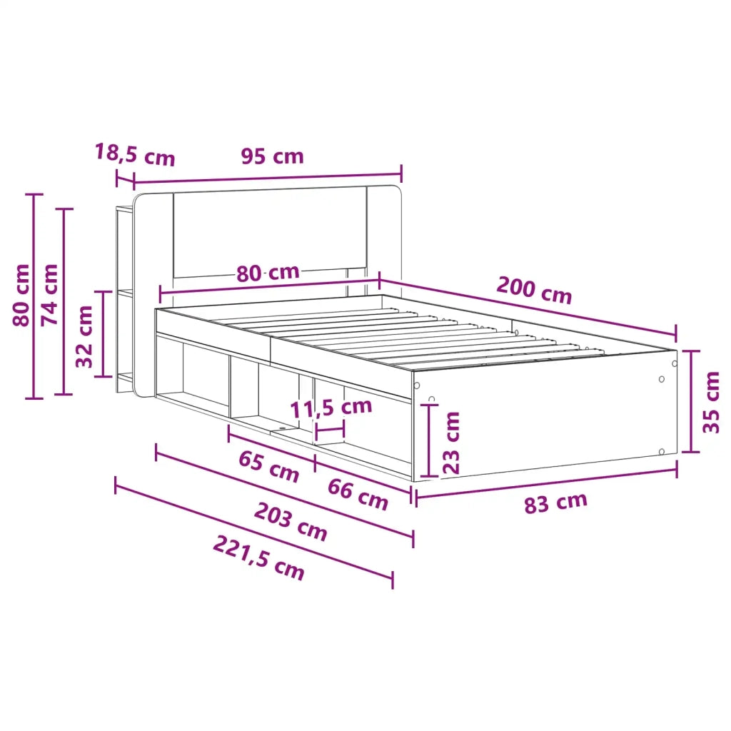 Telaio del letto con storage Legno antico 80 x 200 cm 3433323