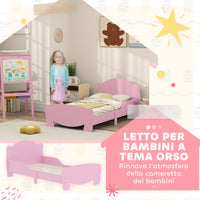 Struttura Letto Singolo per Bambini Orso 143,5x80x55 cm con Sponde Laterali in Legno Rosa