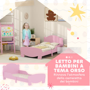 Struttura Letto Singolo per Bambini Orso 143,5x80x55 cm con Sponde Laterali in Legno Rosa