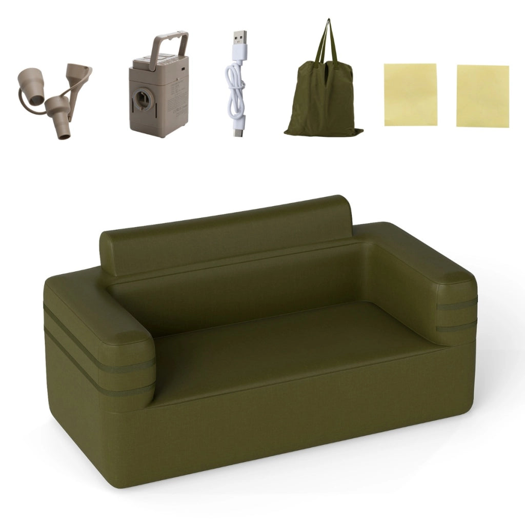 Poltrona gonfiabile multifunzione con pompa integrata e borsa da trasporto per campeggio, Poltrona portatile per giardino Verde-Divani da terra