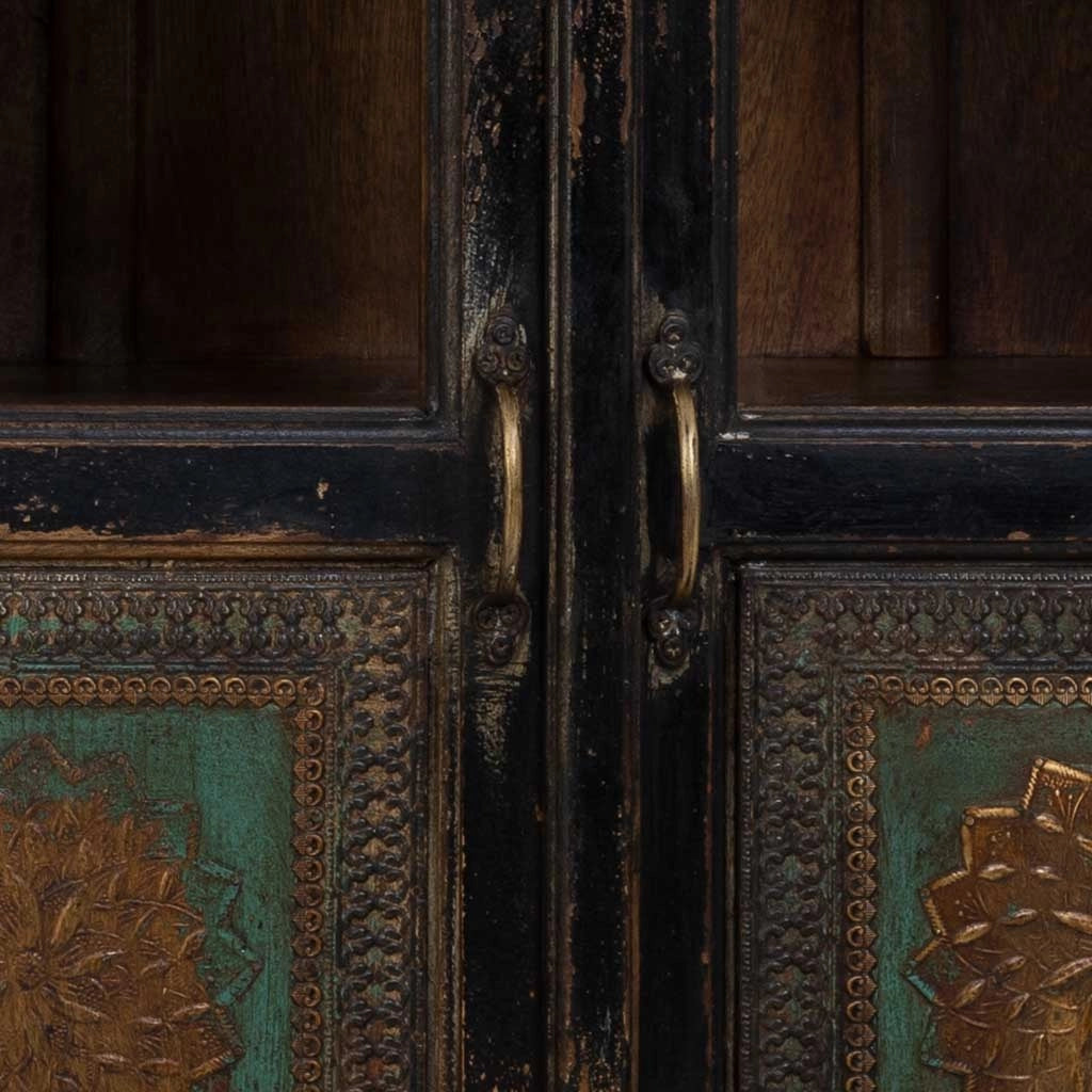 Credenza in legno, vetro e metallo marrone 170x40x90