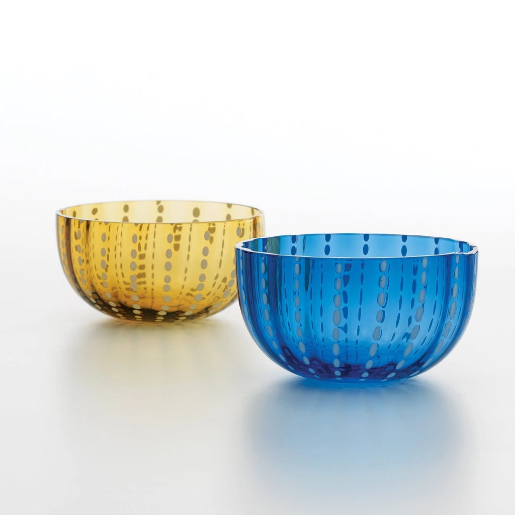 Zafferano Set 6 Ciotole Perle Bowl in Vetro Colorato Blu - Design Artigianale Elegante per Servizio Tavola Moderno e Raffinato - Accessorio Premium