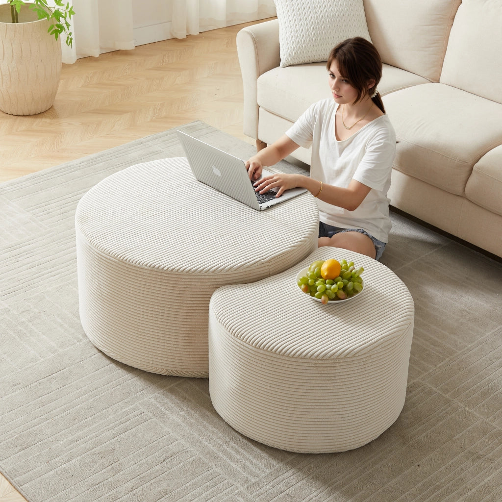 Tavolino da caffè set 2 pezzi in tessuto - per soggiorno - 84×28×28 cm - beige
