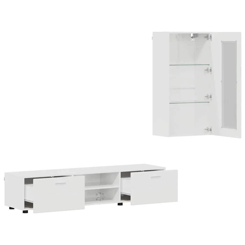 Set mobile TV FLORIN 3 pcs Bianco Lucido Legno multistrato 3397928