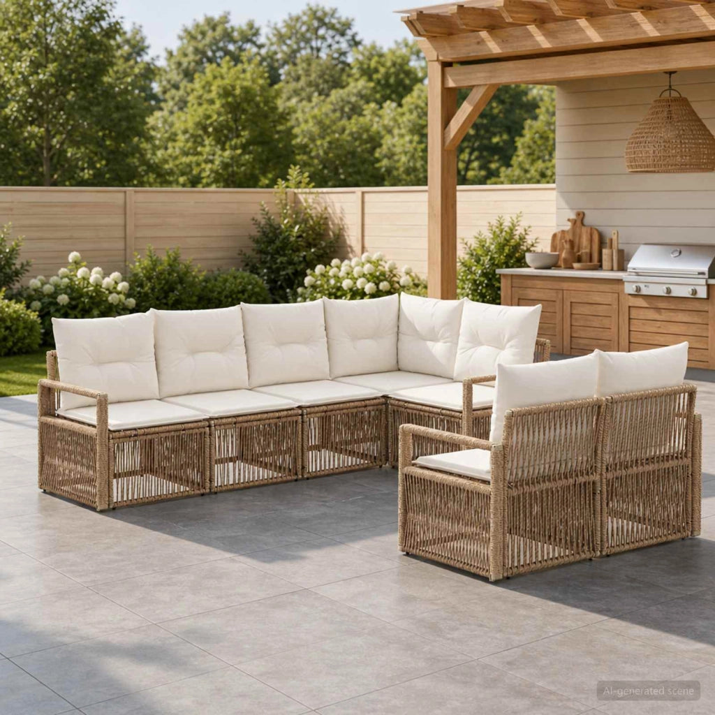 Set Divano da Giardino 7 pz 7-Numero di posti Beige polyrattan 3435771