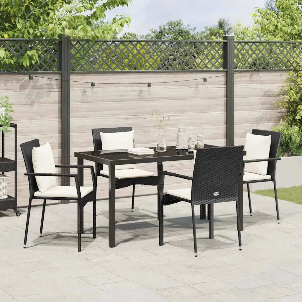 Set da Pranzo per Giardino con cuscino 5 pcs Nero polyrattan