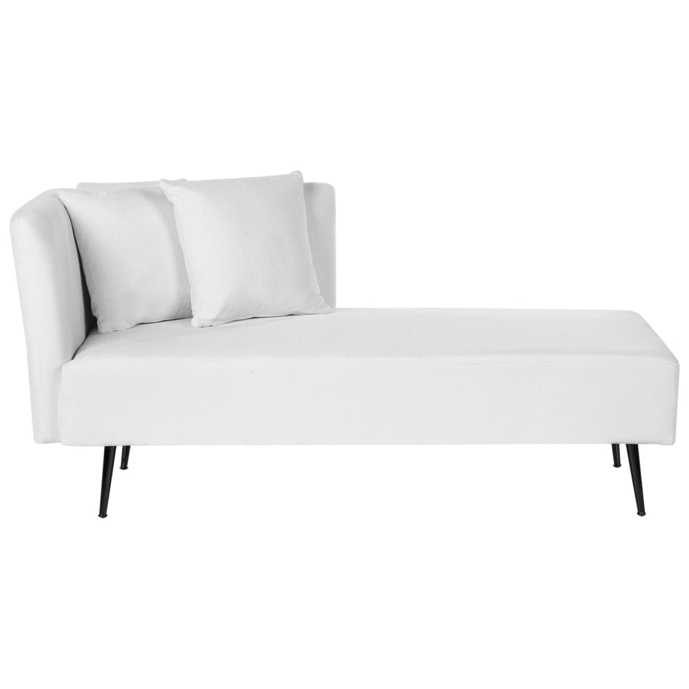 Chaise Lounge Bianco Sinistra in tessuto poliestere con cuscini decorativi Gambe in metallo Soggiorno di design moderno