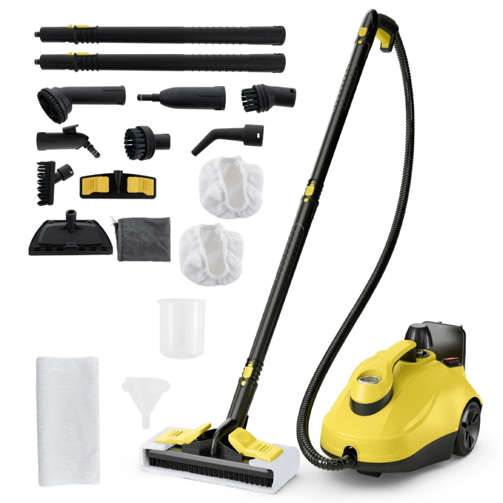 Pulitore a vapore portatile da 2000W, Macchina per pulizia su pavimenti e finestre e tappeti Grigio & Giallo-Elettrodomestici pulizia