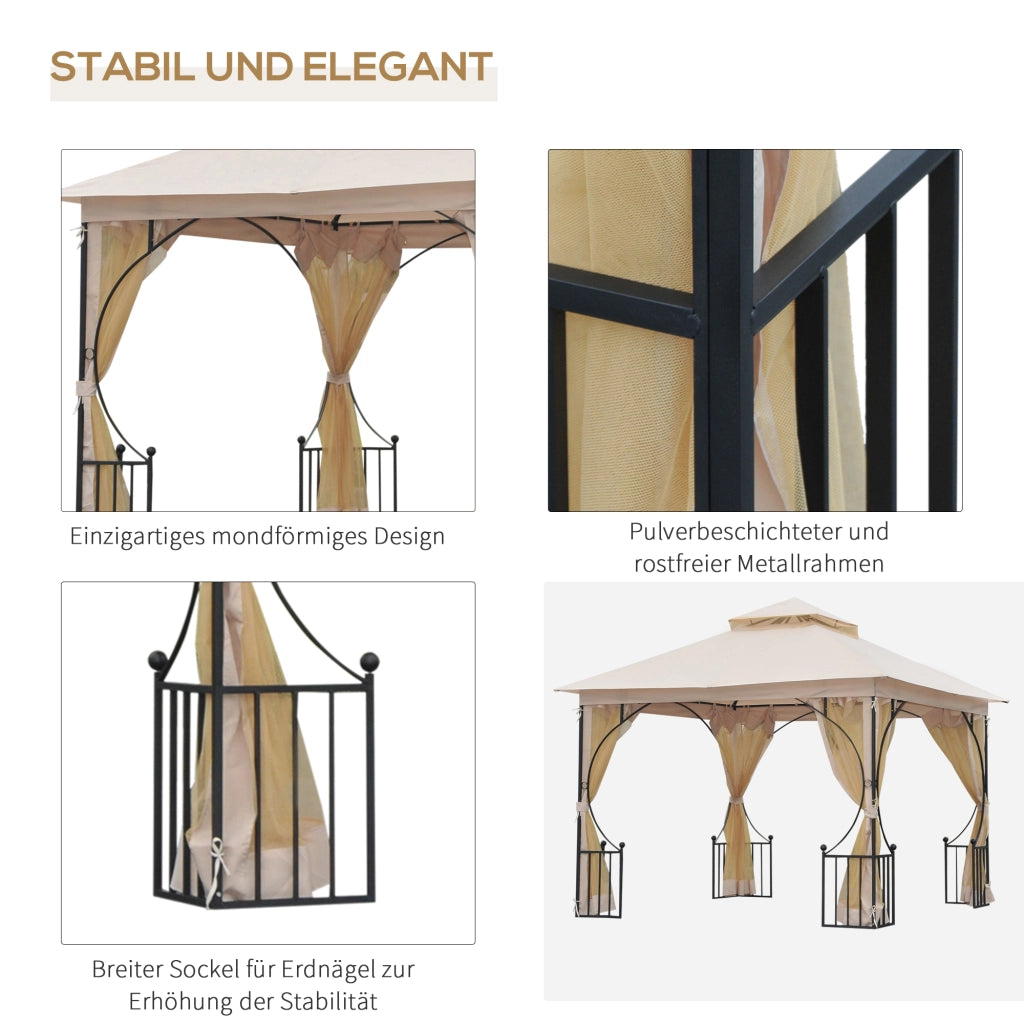 GAZEBO da giardino 295x295x275 cm con doppio tetto in metallo beige