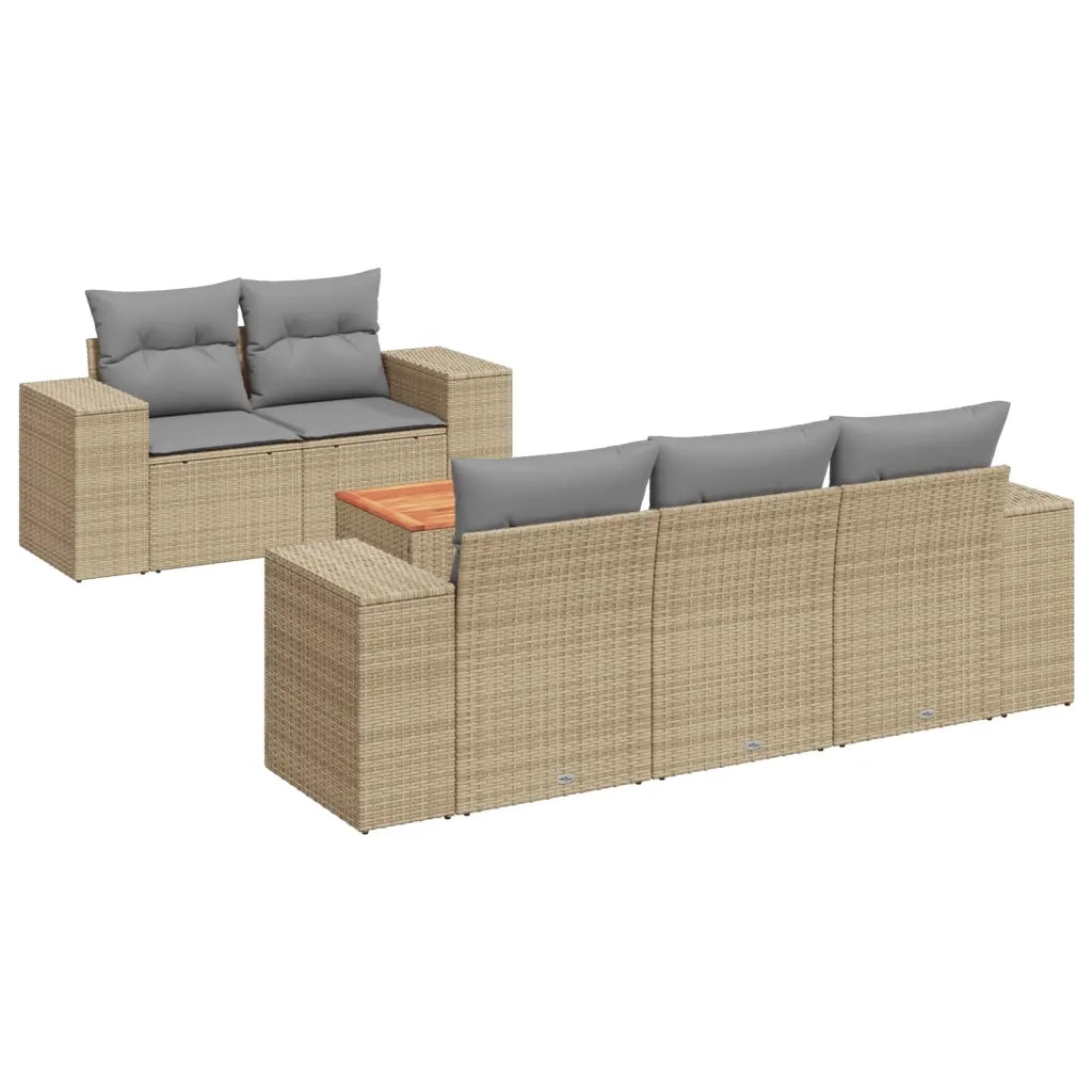 Set Divano da Giardino 6 pz con Cuscini Beige in Polyrattan