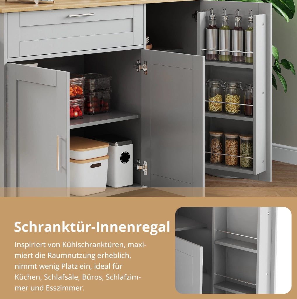 Carrello cucina mobile grigio con piano pieghevole e 5 ruote