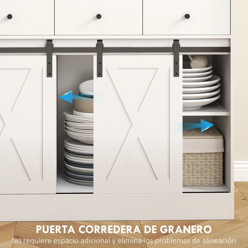 Armadio Cucina con 2 Ante Scorrevoli 3 Cassetti e Ripiani ¨C Zephmum ¨C Bianco 93.5x40x180cm