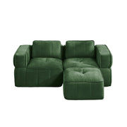 Divano angolare modulare 2 posti con pouf, seduta profonda e base antiscivolo in poliestere verde