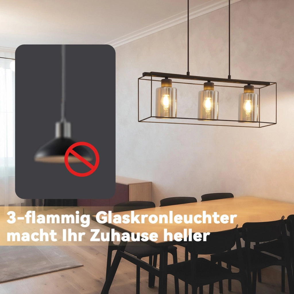 Lampada a sospensione ZMH vintage 3 luci vetro E27 per sala da pranzo e cucina