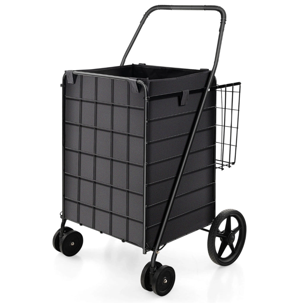 Carrello della spesa 120L con fodera in Oxford ruote anteriori piroettanti-Carrello per la spesa pieghevole Nero