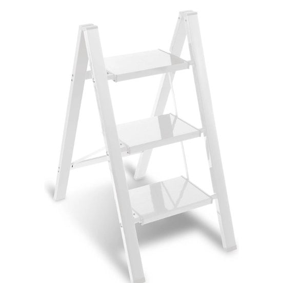 Ladder op treppa 3 gradini, trappola per cucina, inclinabile, anti-slip, in alluminio bianco.