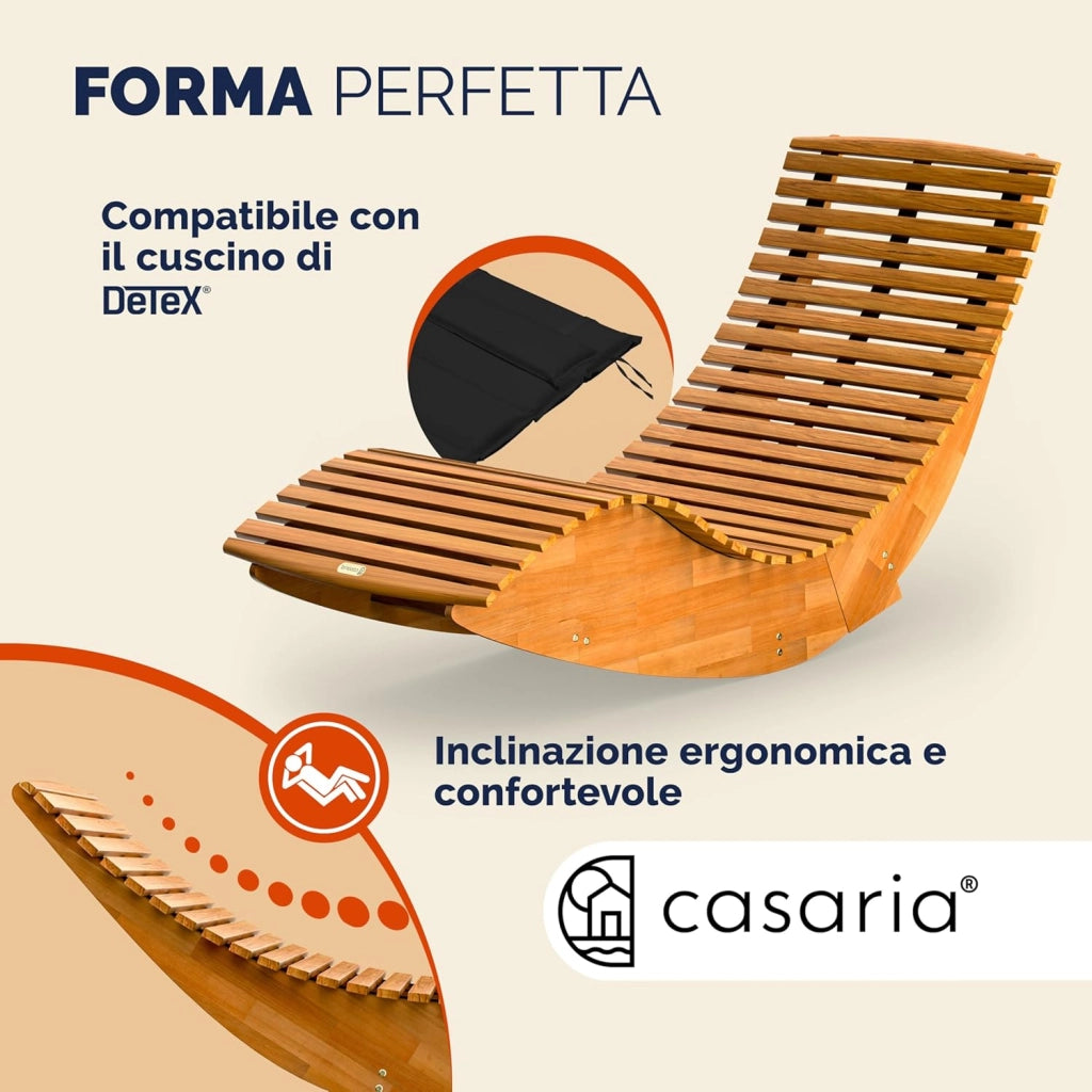 ® 2x Sdraio a Dondolo JAVA Pieghevole 155x60x93cm Portata 160 kg Legno Acacia Certificato FSC® Lettino Sauna