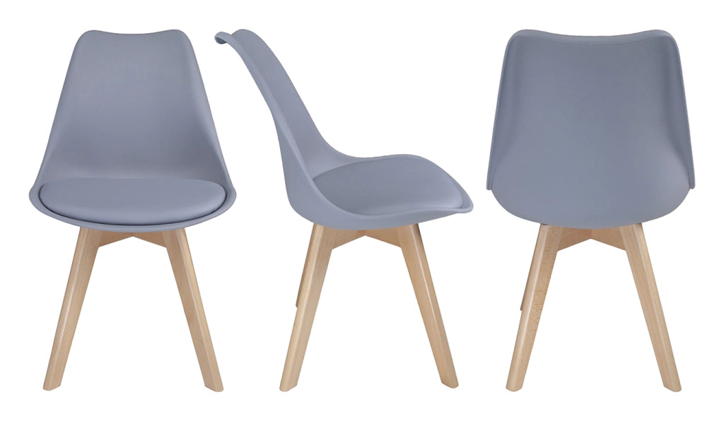 Sedia in plastica grigia, sedia da pranzo piede in legno (2 pz.) - Mia - SD01MIPL