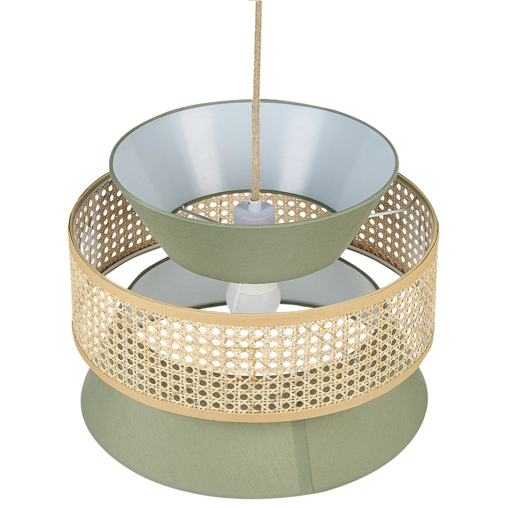 Lampada a sospensione verde rattan naturale paralume in poliestere illuminazione boho