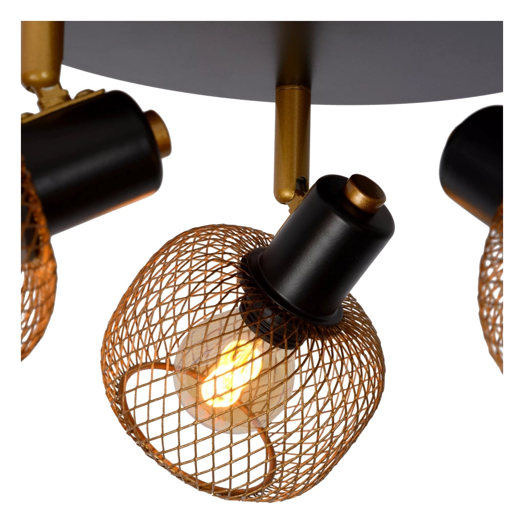 Plafoniera tonda loft 3 faretti nero/oro Lucide Maren