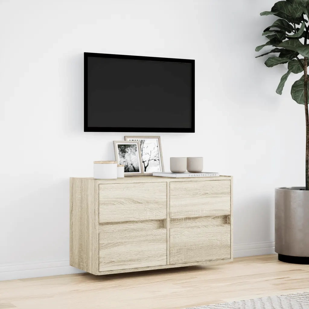 Mobile TV a Parete con Luci LED Rovere Sonoma 80x31x45 cm 852287