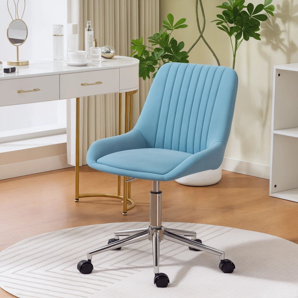 Sedia per Scrivania 52x58x80-90 cm Girevole con Ruote in Silicone PU Blu