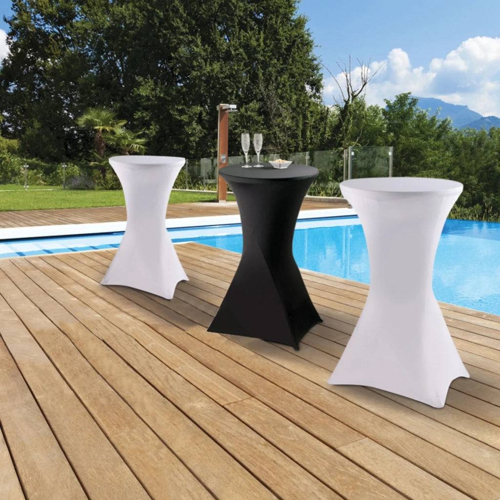 IDMarket - Set di 2 tavoli alti pieghevoli 105 CM e 2 coperture bianche