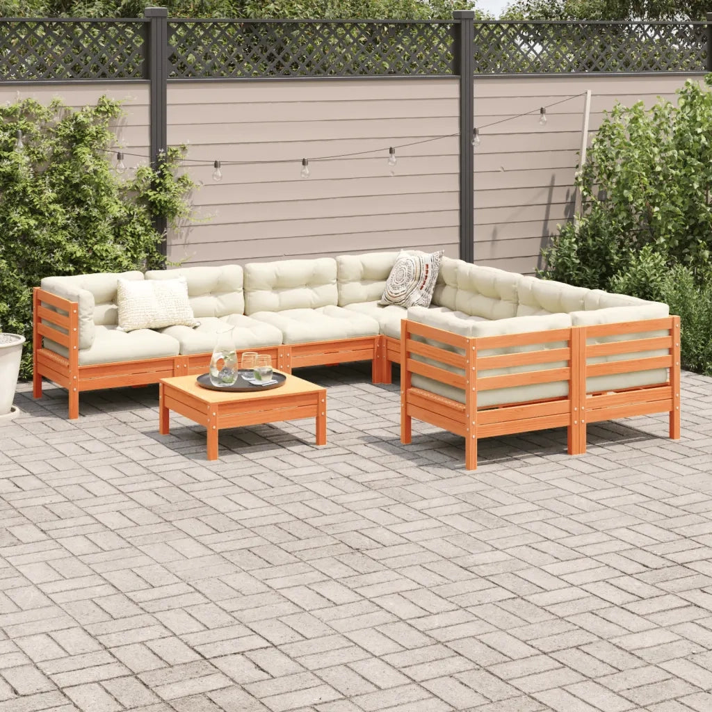 Set Divani Giardino 9 pz con Cuscini Marrone Cera Massello Pino 3299374