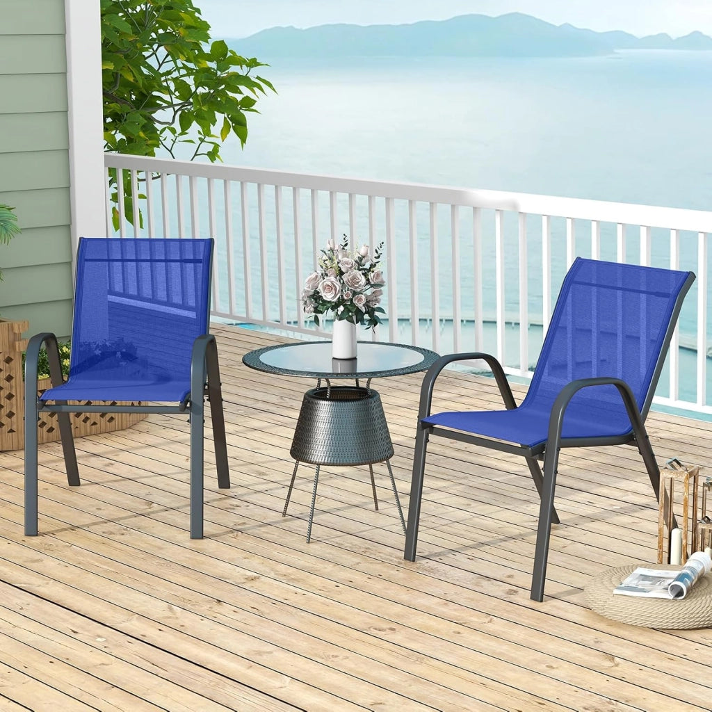 Set di 2/4 Sedie da Giardino, Sedie Impilabili da Esterno in Tessuto con Telaio in Metallo, Poltrona da Balcone con Braccioli e Schienale Alto, per Sala da Pranzo, Carico 150 kg (Blu*2)