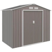Casetta da Giardino Porta Utensili in Lamiera con Porte Scorrevoli, 213x130x185 cm, Grigio