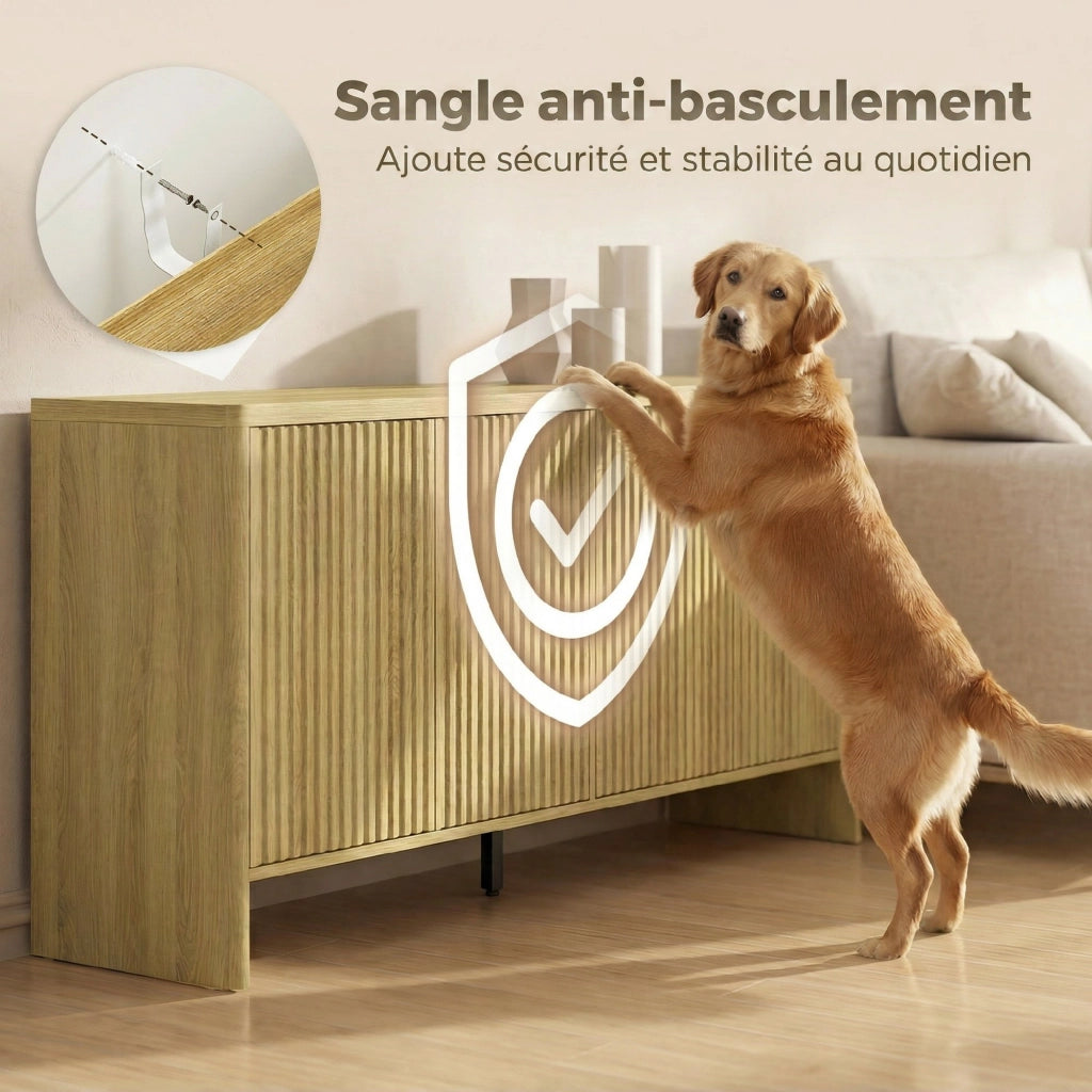 Mobile buffet con 4 ante ¨C Xylo ¨C Legno rovere, ripiani regolabili, 147x40x77cm