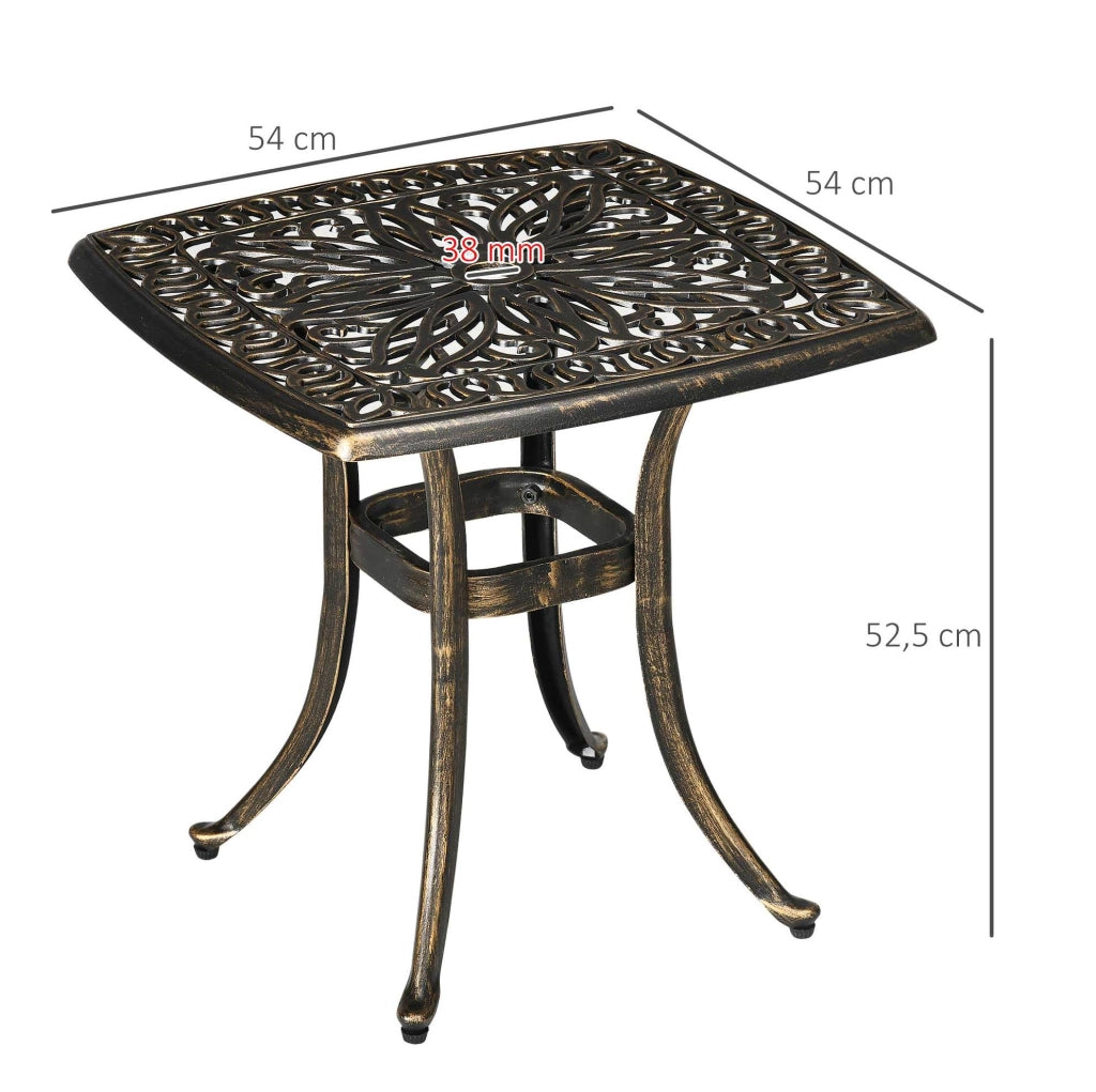 Tavolino da esterno vintage bronzo con foro per ombrellone