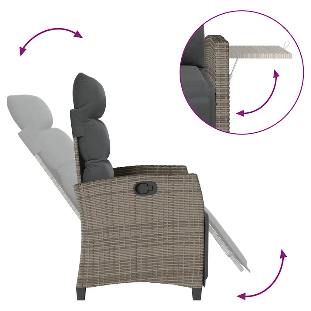 Sedia Reclinabile da Giardino | Sedie da Esterno con Tavolino Grigio Polyrattan