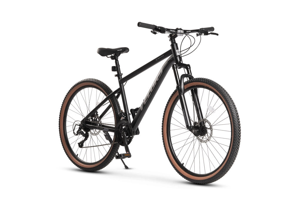 Mountain bike MTB 27;5 pollici in acciaio; cambio 21 velocità; freni a disco meccanici e forcella ammortizzata 100 mm nero grigio