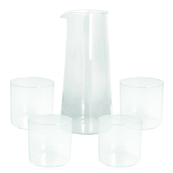 Caraffa 1,5 L + 4 Bicchieri 330 cc in vetro borosilicato trasparente